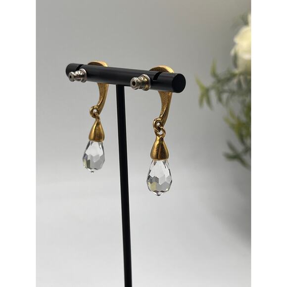 Gold Plated Faceted Teardrop Glass Crystal Bling Drop Dangle Earrings - Picture 6 of 9